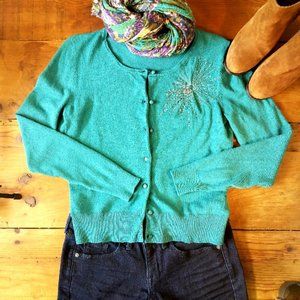 Teal Cardigan Embellished Sweater Size S